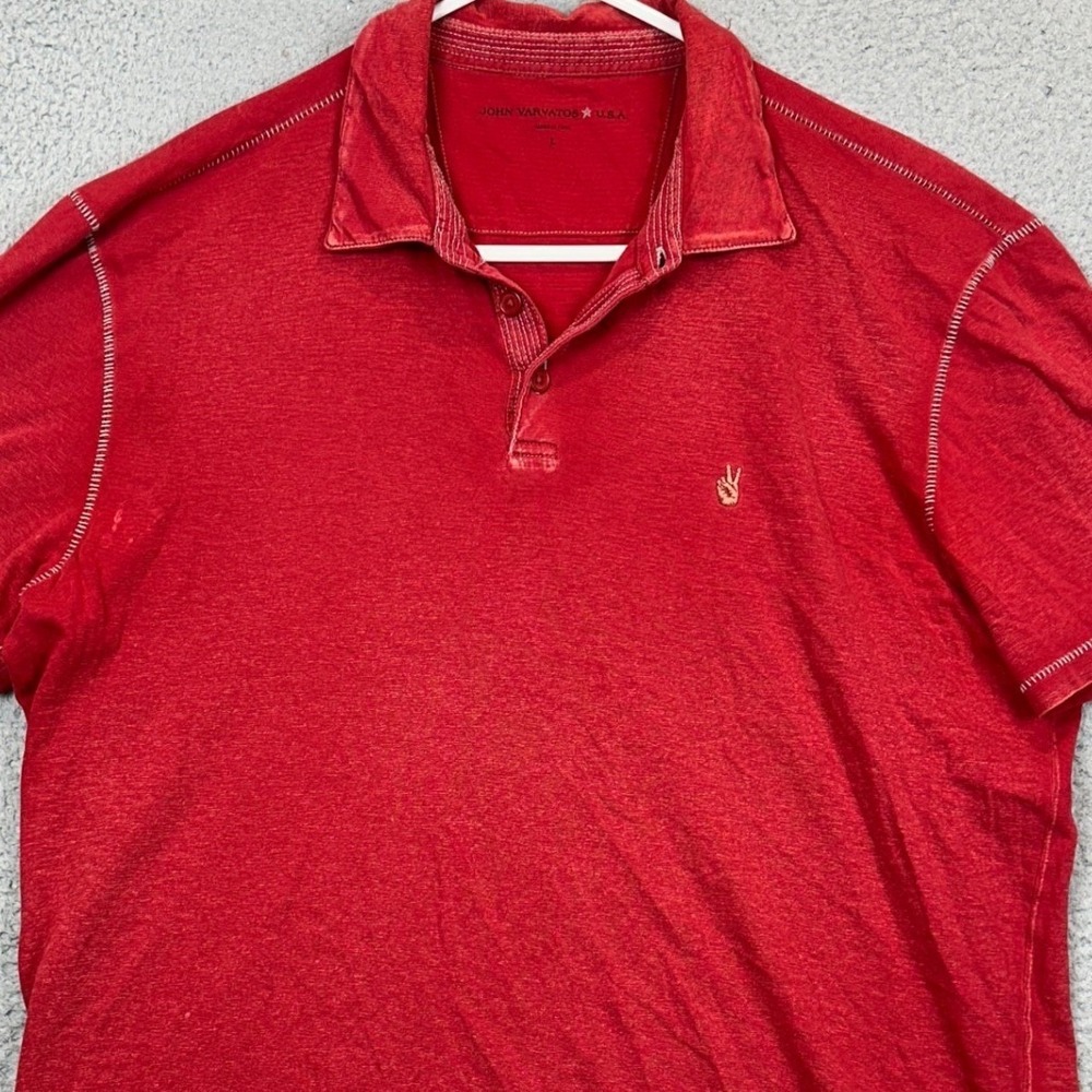 John Varvatos Star USA Polo Shirt Mens Large Red Casual Rugby Short Sleeve Logo
